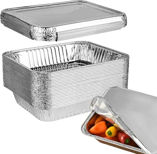 LUCKMETA 21x13 Large Full Size Aluminum Pans With Lids 15 Pack