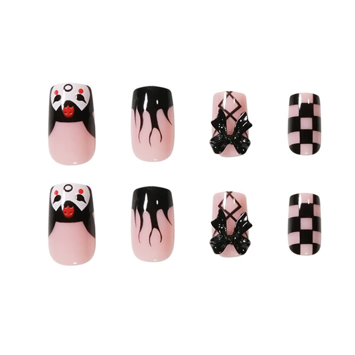 Amazon.com: ZEYER Press on Nails Short Fake Nails French Checkerboard Black  Bow Flame DIY Acrylic Adhesive Tape Design Nails for Women and Girls Nail  Supplies 24Pcs : Beauty & Personal Care