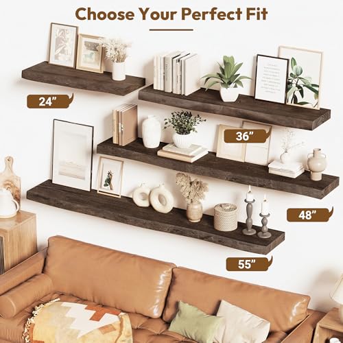 Image of Vivelove Wood Floating Shelves Live Edge 24 inch Set of 2, Dark Walnut