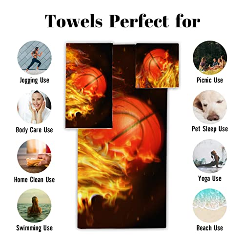 Basketball Towel Set, Gift For Boy Bathroom Set Towels, Sport Lover Towel Set,Soft Decoration Set Of 3 Towels, 1 Bath Towel 1 Washcloth 1 Hand Towel,Decorative Towels For Beach ,Gift For Adult Man #TOP2