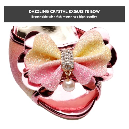 Toddler Girls Dress Shoes with Heels - Sparkly Sequins Flower Girl Sandals Open Toe for Wedding Party | Big Kid Sizes 11-4, Comfortable Bowknot Straps2