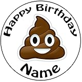 Personalisierter Kot Smiley Emoji Zuckerguss Kuchen Topper / Kuchendekoration - 20 cm Großer Kreis - Jeder Name Und Jedes Alter