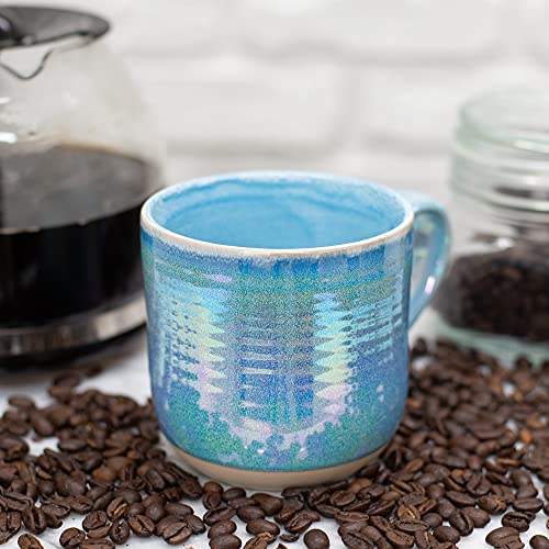 Elanze Designs Glossy Reactive Glaze Large 17 Fluid Ounce Everyday Kitchen Food Grade Ceramic Stoneware Coffee Mug Cup with Comfort Curved Handles, Set of 4, Blue - Image 6