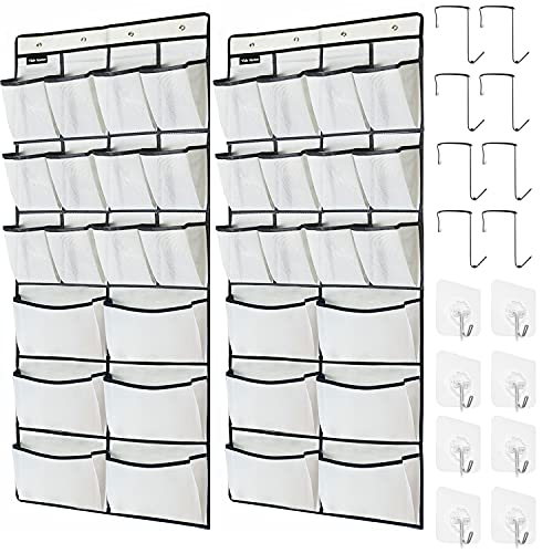 Tidymaster 2 Pack Extra Large Hanging Over Door Shoe Organizers, 12 Mesh Pockets + 6 Large Mesh Storage Various Compartments With 8+8 Hooks Shoes Holder For Closet Bedroom, White (59 X 21.6 Inch)… #TOP3
