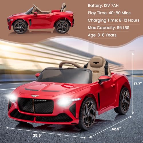 Baloveby Elektroauto für Kinder, 12V Elektrofahrzeuge mit Kindersicherung, Scherentür, Federung, 3 Geschwindigkeiten, LED-Leuchten, Hupe (Rot) – Bild 7