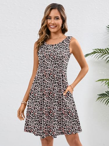 Image of Heymoments Women's Summer Dresses Sleeveless Casual Fashion Loose Swing Button Down Beach Dress with Pockets