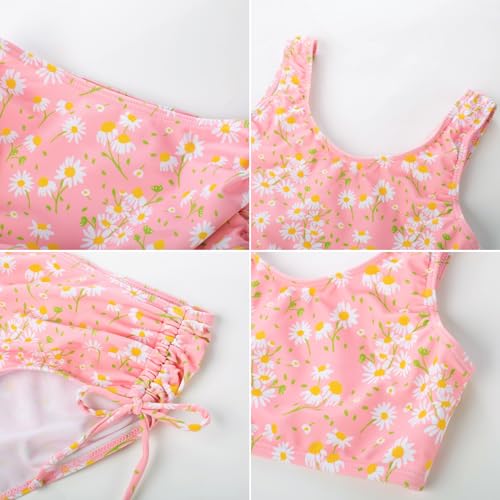 Image of GRACE KARIN Girls Bathing Suit Adjustable Taniki Swimsuit Tie Front 4 Piece Bikini Set with Kimono Cover Up 6-14