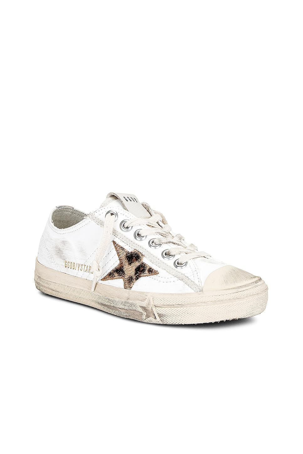 Golden Goose Women's Fashion Distressed Sneakers Italian Nappa Leather  Leopard Laminated Trendy Shoes, White Sneakers (White/Beige/Brown/Silver