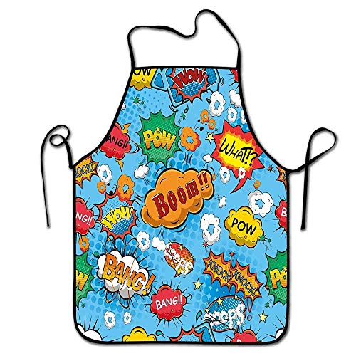 Not Applicable Grembiule da Supereroe grigliato colorato Stile Fumetto Icone Effetti Boom Urlo rivista segni Pop Art Grembiule Illustarion Cafe Multicolore