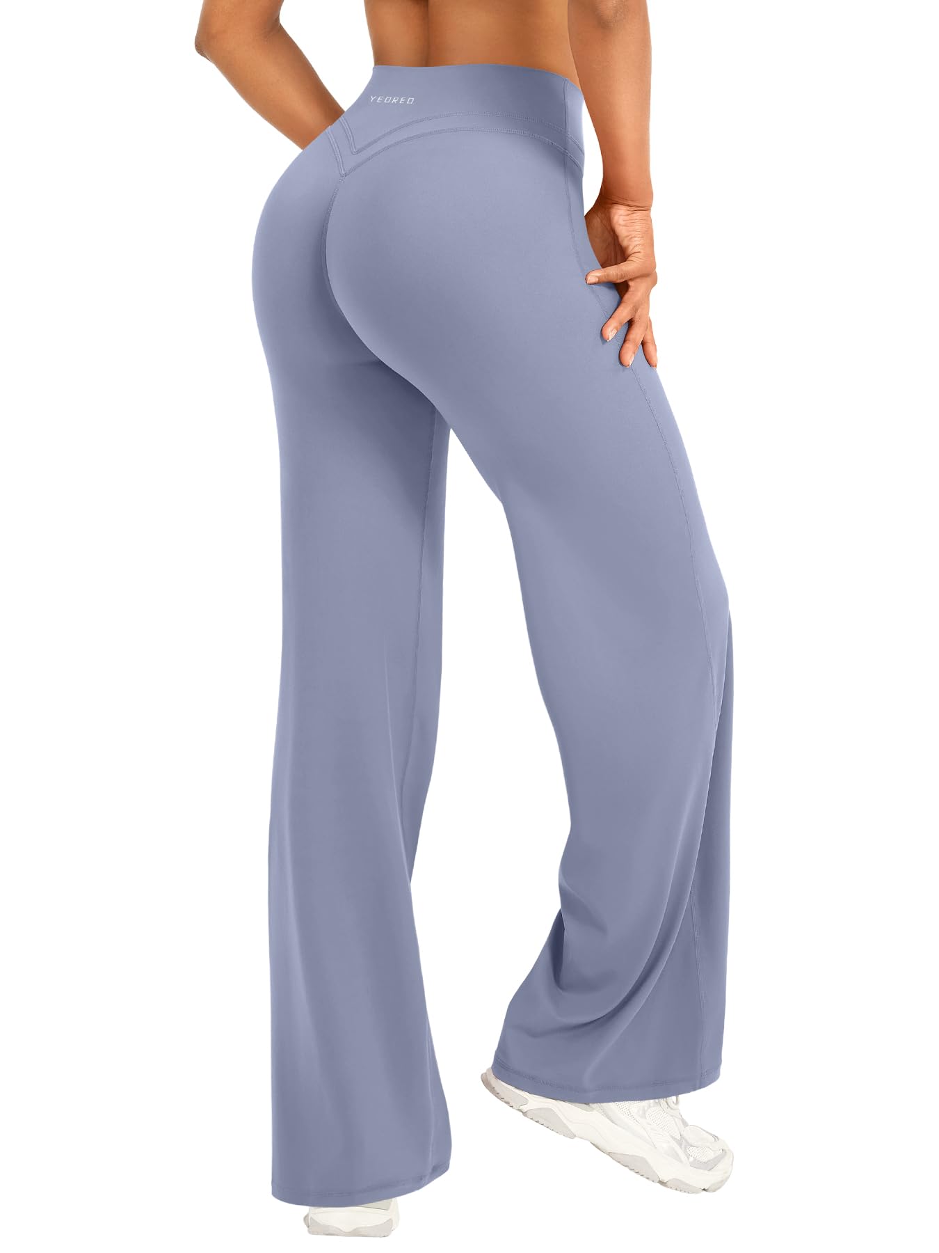 YEOREO Straight Leggings Damen Invisible Scrunch Hohe Taille Gym Pants No Front Seam Weitem Bein Yoga Hose Blickdicht Elastische Flared Leggings Soft Nahtlose Sport Schlaghose
