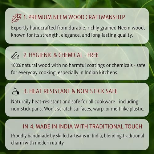 Image of Wooden Spatula & Ladles | Neem Wood Utensils for Cooking | Lakadi ka Chamach | Non-Stick Cookware Safe | Wooden Cooking Spoon Set | Kitchen Tools | Made in India - Set of 6