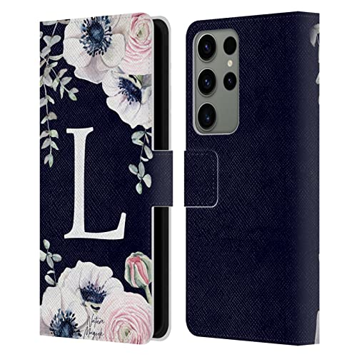 Étui portefeuille en cuir Samsung Galaxy S23 Ultra 5G Nature Magick Lettre L Monogramme Aquarelle Fleur