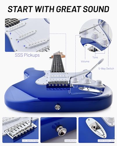 Image of Leo Jaymz Beginner Electric Guitar Complete Kit with Portable Amp, Padded Gig Bag & Full Accessories, Maple Neck SSS Pickups(Royal Blue)