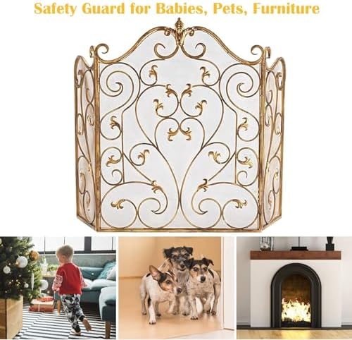 Handcrafted Fireplace Screen Door - Elegant Spark Guard Cover for Living Room & Portico, Free Standing with Scrollwork Design, 36in High (91.5cm) for Safety & Style