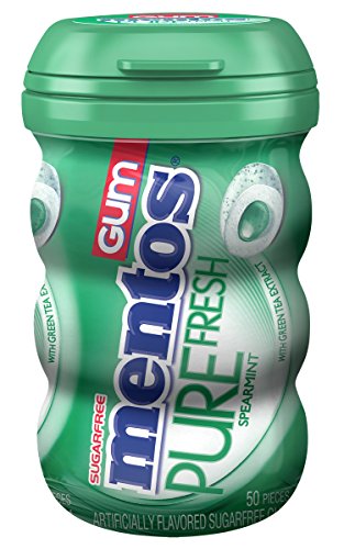 Mentos Pure Fresh Sugar-Free Chewing Gum with Xylitol, Spearmint, Non Melting, 50 Piece Bottle