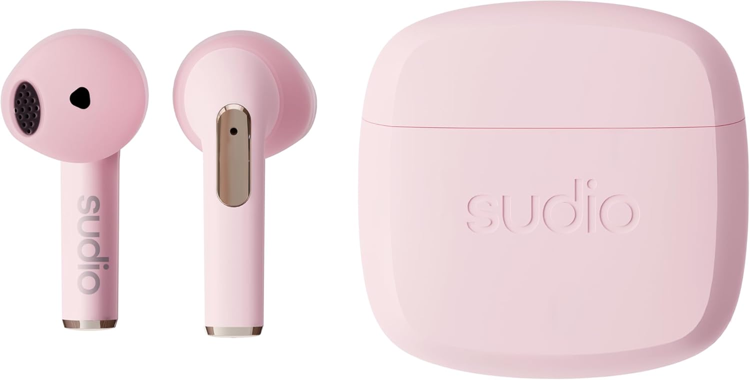 Sudio N2 True Wireless Bluetooth Open-Ear Earbuds - Multipoint Connection, Built-in Microphone for Calls, 30h Battery Time with Charging Case, IPX4 Water Resistant (Pink)
