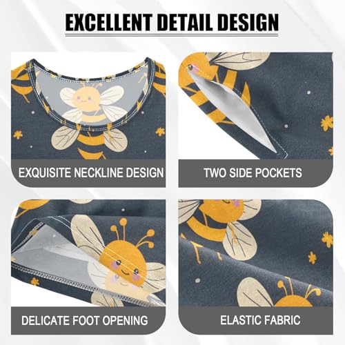 ALAZA Honey Bee Star Pajamas Set Short Sleeve Cotton Sleepwear Summer Pjs 2 Piece 5-14Y4