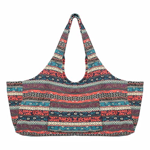 Oiwtlife Large Yoga Mat Bag Canvas Yoga Mat Carrier Vintage Flower Pattern Yoga Bag With Pocket Fits Most Size Mats #TOP9