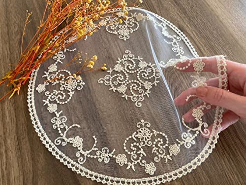 2Pack Round Retro Lace Placemats, French Crochet Doilies, Handmade Embroidered Table Mats, 11-In Fiygor White Place Mats Cup Mat #TOP1