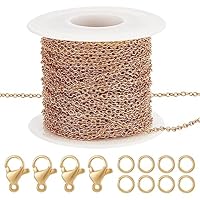 Chaîne à Maillons étoile En Acier Inoxydable 304 - 5 Mètres (16.4 Pieds) Avec 30 Anneaux Et 10 Fermoirs Homard, Pour Bijoux DIY
