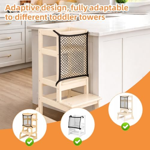 Toddler Standing Tower Safety Net 40x40cm/15.75x15.75in, 4-Sided Dense Mesh Net Guard for Learning Tower Step Stool with Adjustable Straps for Kids Home Kitchen Room Safety Helper Accessories (Black) — view 4