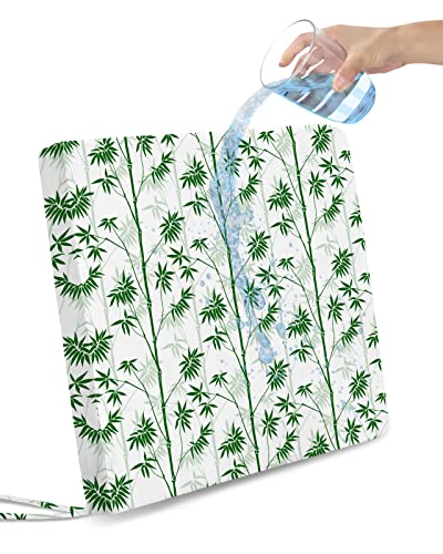 Bamboo Chair Cushion Covers, Removable Stretch Non-Slip Chair Seat Covers, Washable Elastic Furniture Slipcovers Protector Indoor Outdoor Use 2 Pieces, Green Bamboo Botanical Plants #TOP2