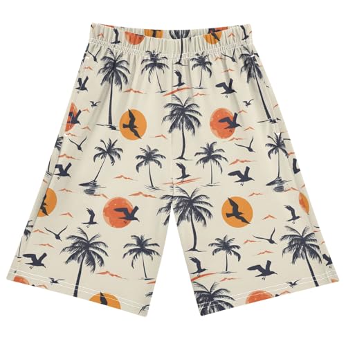 Sunset Palm Trees Short Pajama Pants Bottoms Soft Sleepwear with Pockets
