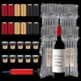 [30 Pcs] Wine Sealer for Wine Bottles - Wine Bags for Travel, Bottle Sealer and Protector for Cruise, Plastic Heat Shrink Cap & Wood Cork Stopper with Plastic Top & Inflatable Bags