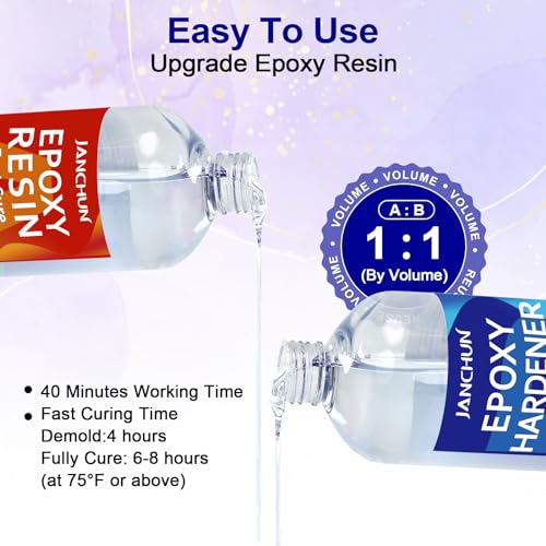 image for JANCHUN Crystal Clear Epoxy Resin Kit 16oz, Bubble-Free, Anti-Yellowin