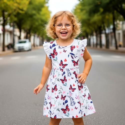 Image of Toddler Little Girls Casual Dresses Short Sleeve Crew Neck Graphic Cartoon Dress for 2-8 Years