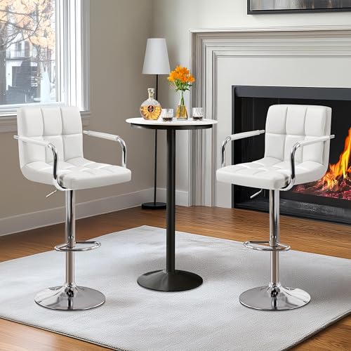 Image of Yaheetech Bar Stools Set of 3, Swivel with Backs, Adjustable Height, White