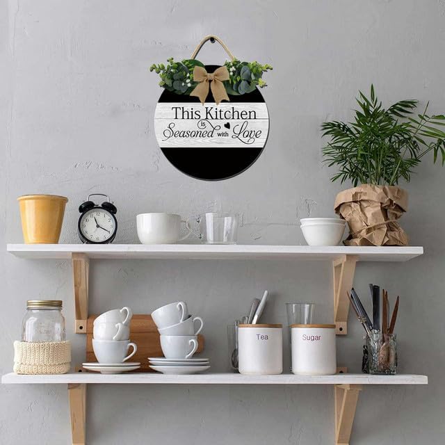 This Kitchen Is Seasoned With Love Vintage Farmhouse Wreath Door Decor - Kitchen Wall Decor