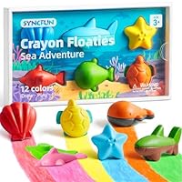 SYNCFUN 100% Pure Jumbo Beeswax Crayons, 12 Colors Ocean Theme Toddler Washable Crayon, Baby Bath Toys, Easy to Hold & Mess Free Art Supplies for Kids, Gift for Christmas