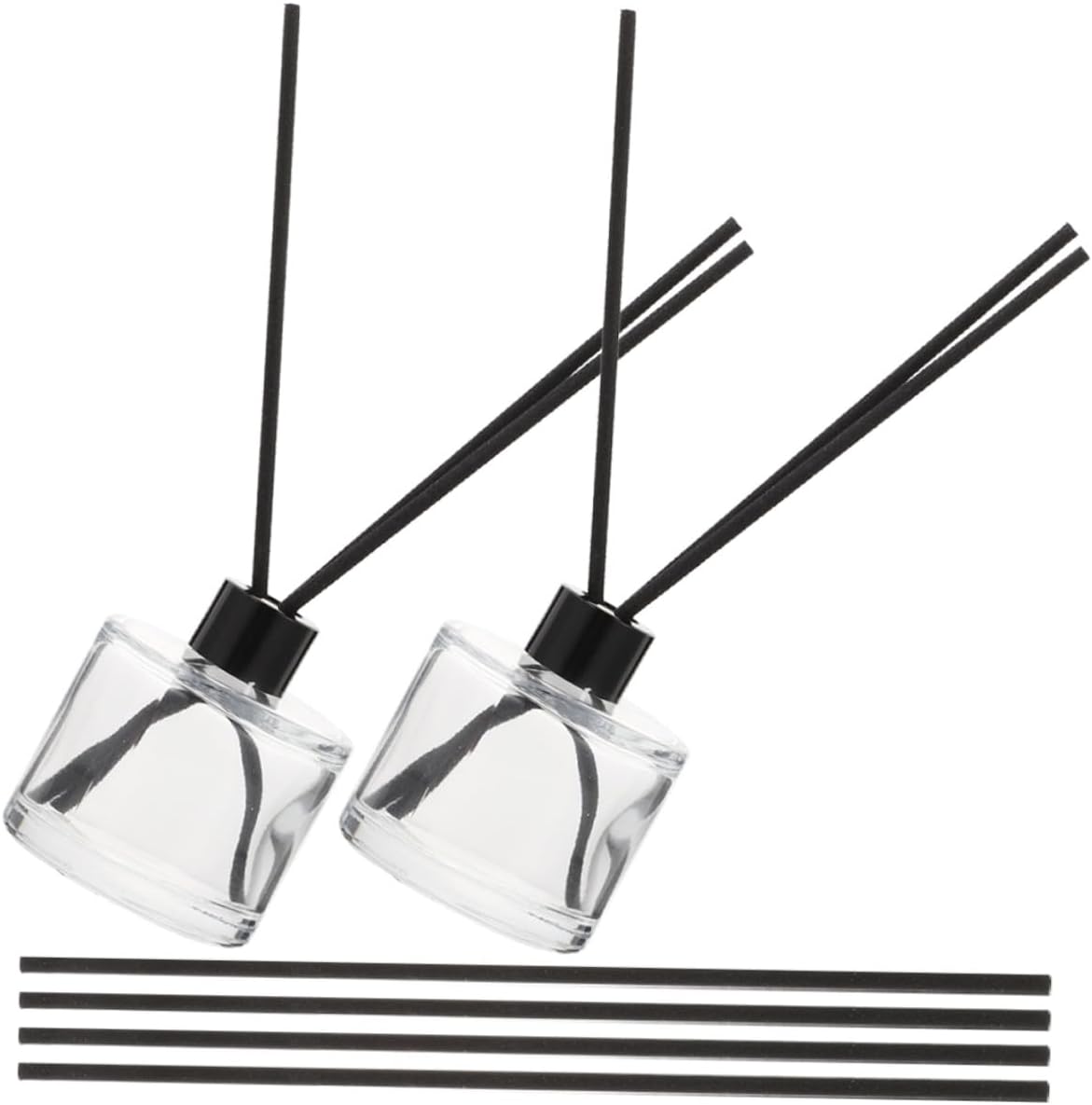 Transparent Glass Aromatherapy Diffuser Bottle with Black Reed Sticks Stylish Square Essential Oil Container for Perfume and Fragrance Decor