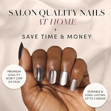 Glamnetic Press-On Nails Bundle - Galactic & Fairy Dust | Short Round Shimmery Pewter Glittered Nails | Short Oval Beige-Pink False Nails with a Metallic Finish | Reusable, Salon-Quality Nail Kits