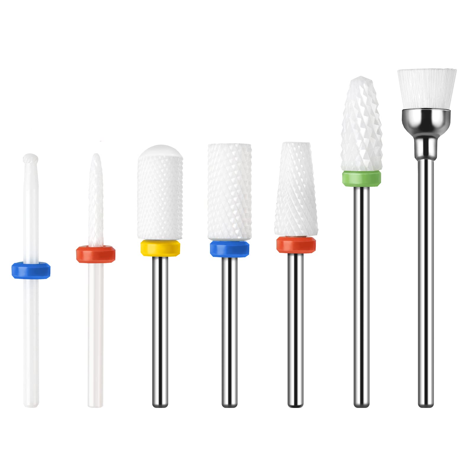 Madenia Nail Drill Bits Set Ceramic Safety 7pcs Professional Nail Dill Bits 3/32 Inches Efile Drill Bits for Removing Nail Polish Acrylic Gel, for Manicure Pedicure, Salon, Home Use