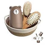 Baby 7 in 1 Grooming Set, Nail Scissors, Nail File, Tweezers, Natural Wood Hair Comb, Storage Basket for Children and Newborns in Beautiful Gift Box