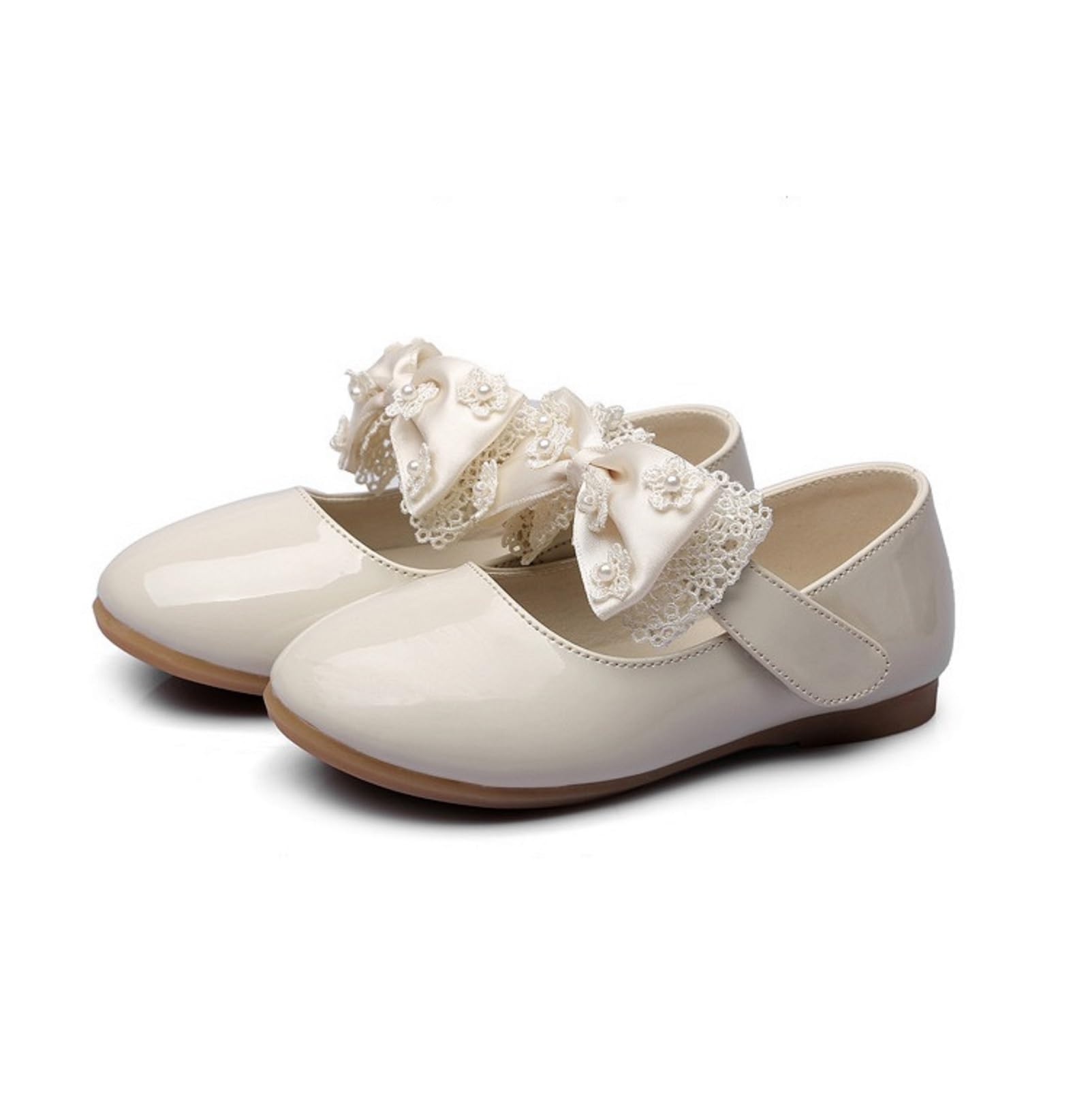 Zapatos Niña Elegante con Arco y Flor, Zapatos Planos de Piel, Adecuados para Vestir, Escolares y Fiesta