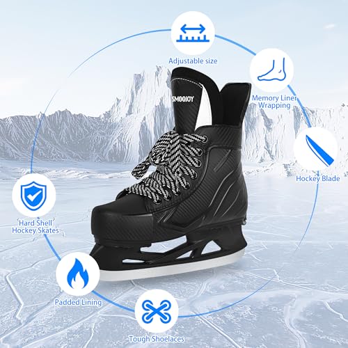 image for SMOOJOY Adjustable Ice Hockey Skates for Kids Men Women All Adult and 