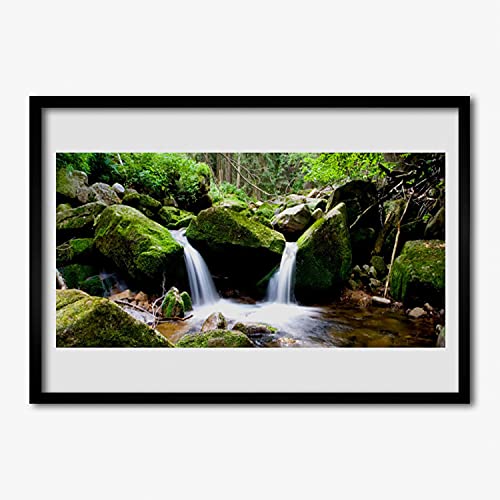 Affiche encadrée de qualité supérieure cascade rocks nature 100x70 avec cadre mdf robuste
