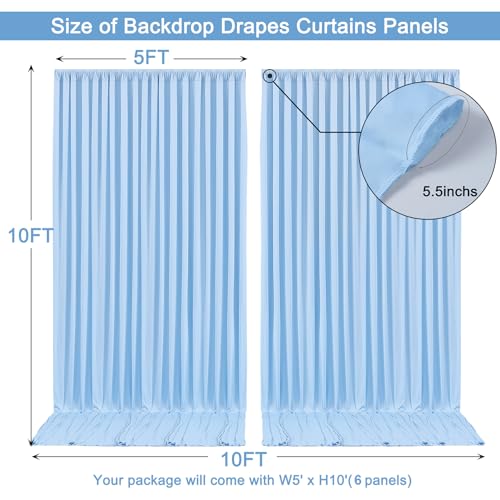 Image of 30x10ft Baby Blue Backdrop Curtain for Wedding Parties Wrinkle Free Fabric Light Blue Drapes Backdrop Decoration for Baby Shower Birthday Photography Decoration 6 Panels, 5ft x 10ft