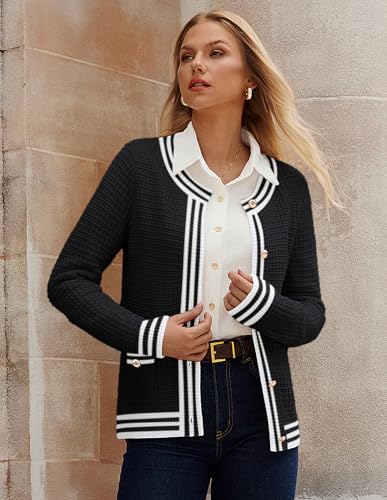 GRACE KARIN Cardigan Sweaters for Women Lightweight Long Sleeve Button up Sweater 2025 Color Block Jacket with Pockets2