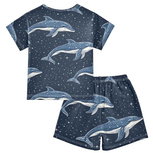 Pajama Short Sets Starry Sky Dolphin Pattern Soft Cotton Summer Sleepwear 2 Piece PJS Size 5-14T2