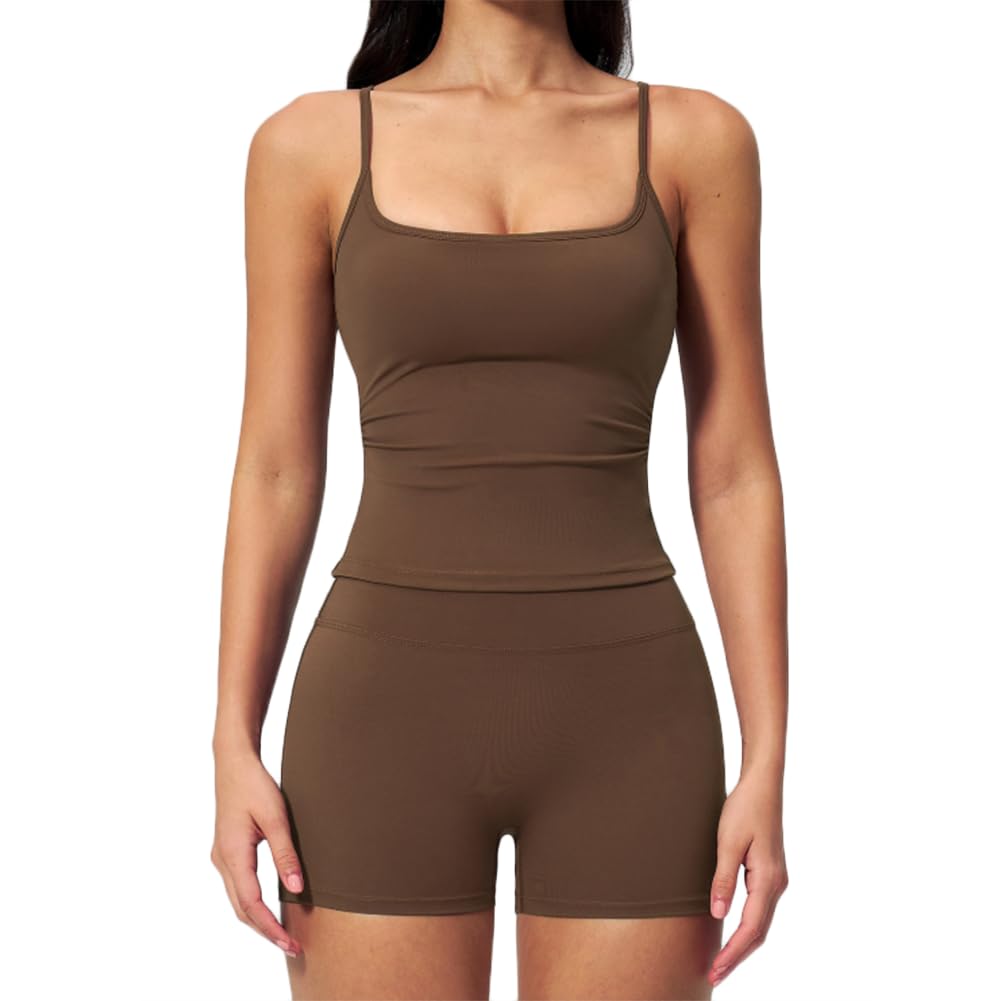 JPXJGT Breathable Yoga Vest & Hip Shorts 2-Piece Yoga Set Outdoor Fitness Sports Suit Sportwear(Size:L,Color:Brown)