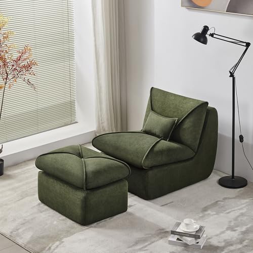 Bean Bag Chairs Comfortable Fireside Chairs High Density Memory Foam Lounge Chair Modern Comfy Chair BeanBag Chairs for Living Room Bedroom Office (Dark Grey-Single Chair with Ottoman)