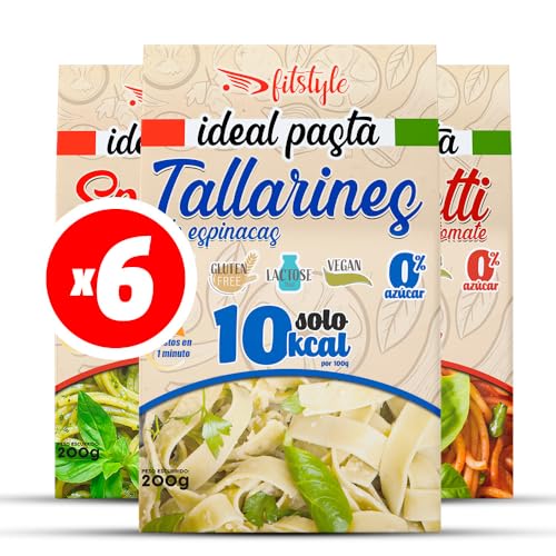 (x6) Pasta Konjac FITstyle | Konjac | Sin calorías | Saciante | Escurrir, aliñar y listo (2 x Espinacas - 2 x Tomate - 2 x Albahaca)