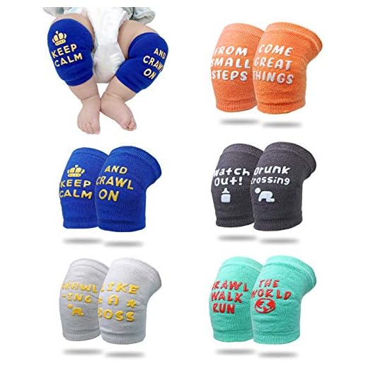 Funplus Baby Knee Pads For Crawling - Anti Slip Knee Pads For Babies Infant Toddler Boys And Girls - Adjustable Breathable - Cute Funny Quotes - 5 Pair Set - 6 to 18 Month