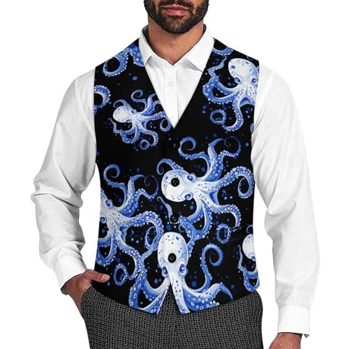 Octopus Ocean Men's Suit Vests Business Formal Dress Vest V-Neck Waistcoat for Wedding Casual - Main Image