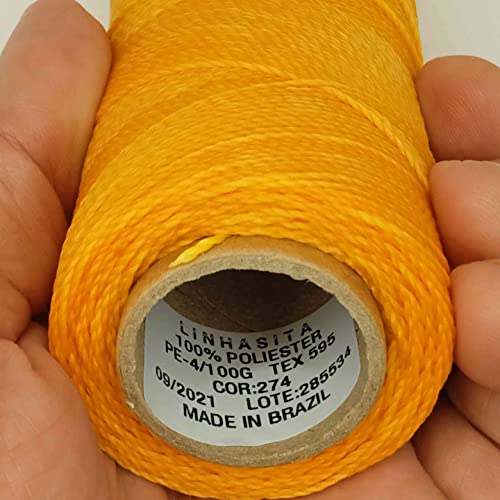 Linhasita Waxed Thread 100 g / 170 m Polyester 1 mm Thick Macrame, 30 Colours Intense Yellow, 170 metros / 100 gr - Image 4