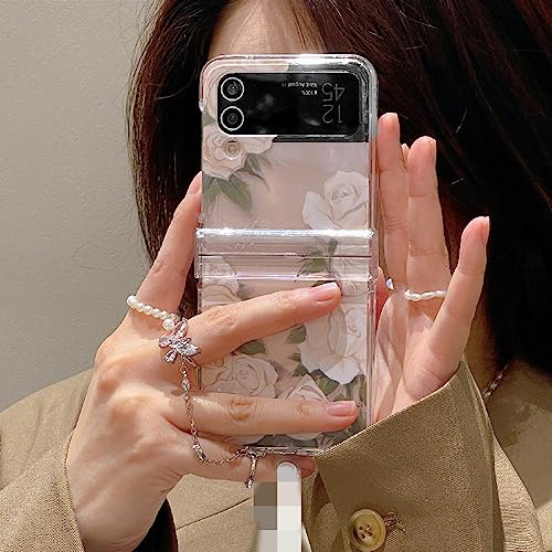 Coque rigide Samsung Z Flip 4 transparente premium ornée d'une rose blanche d'exception - 3